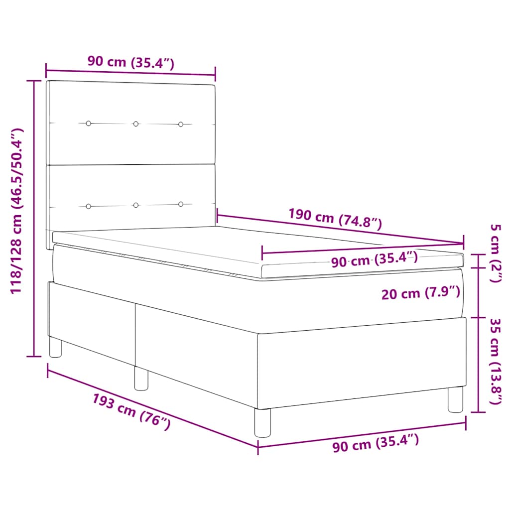Box Spring Bed with Headboard Blue 90 x 190 cm Fabric