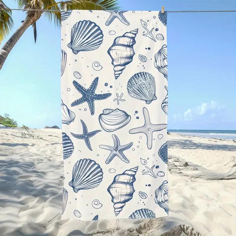 

Seashell Starfish Print Beach Towel Quick Dry Towel Soft Lightweight Absorbent Towel for Summer Beach Pool and Travel Use W30*H60(CM)