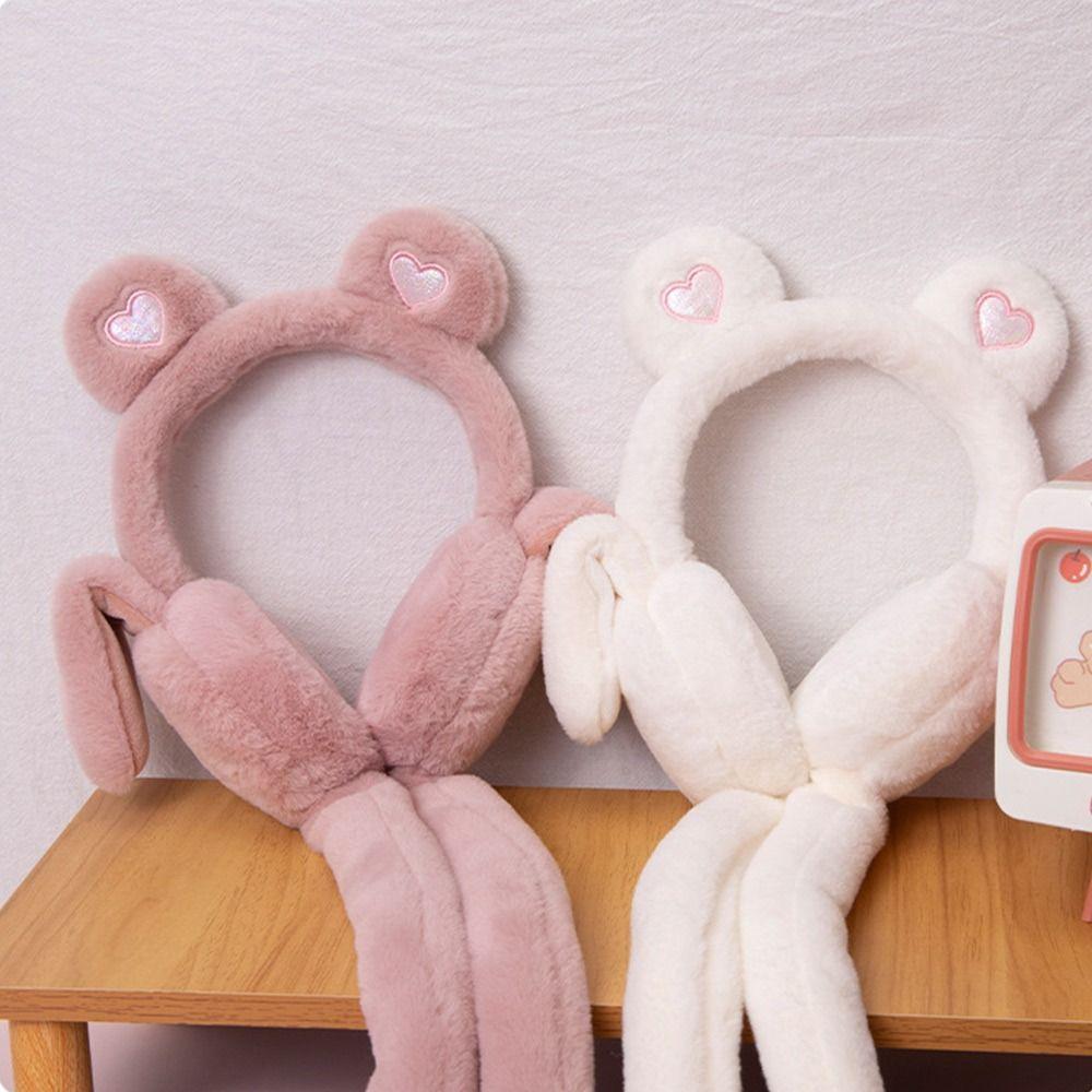 Moving Jumping Ears Student Ear Warmers Heart Bear Plush Ear Muffs Windproof Gift  for Ladies Girls