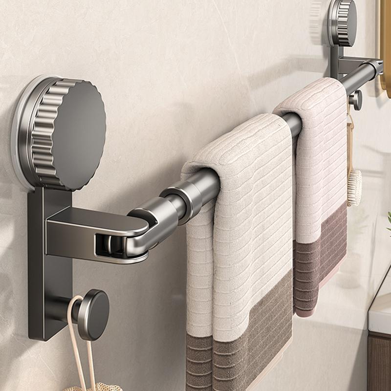No Drill Suction Cup Extendable Rod Towel Rack Bathroom Storage Shelf Adjustable Shower Room Bath Towel Oganizer Hanger