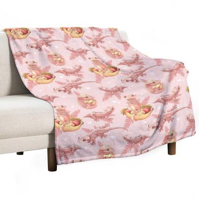 Roze Gekko met Kuif Patroon Worpdeken Thermisch Voor Reizen Valentijnsdag Cadeau Ideeën Retro Dunne Dekens