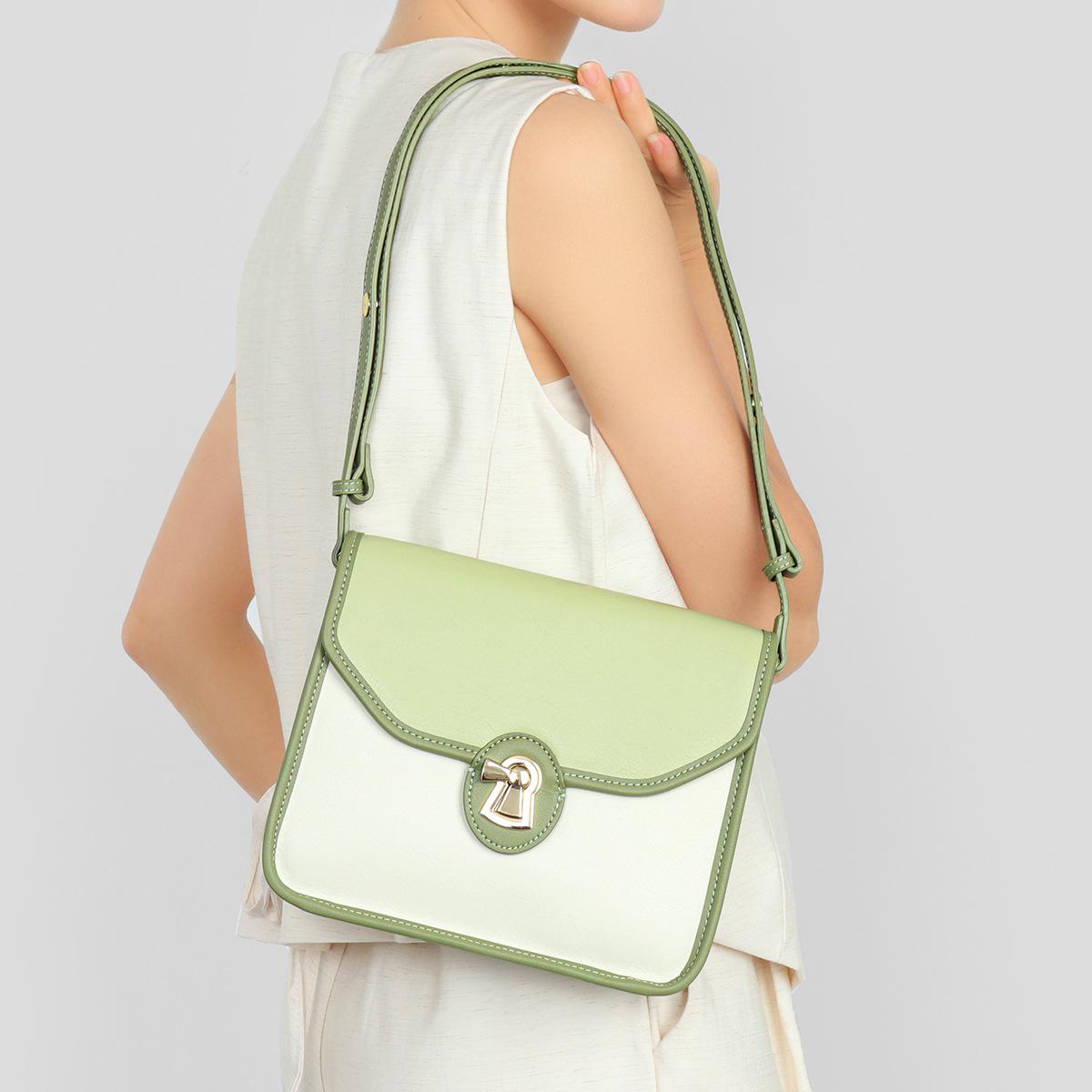 Новая сумка подмышку во французском стиле, нишевая сумка на плечо из коровьей кожи высокого класса, сумочка из натуральной кожи, женская модная маленькая квадратная сумка Green color matching