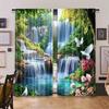 Modern Vikama New Flat Large Curtains Set Featuring Tropical Waterfall Scene Design Home Decoration Curtain Polyester
