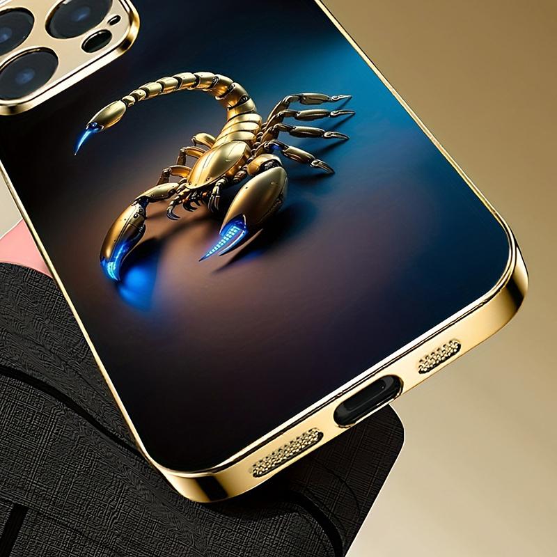 Cool Golden Scorpion Pattern Gold Metallic Paint Glass Phone Case For iPhone 17 16 15 14 13 12 11 Pro Max Plus 17 Air 16E Cover