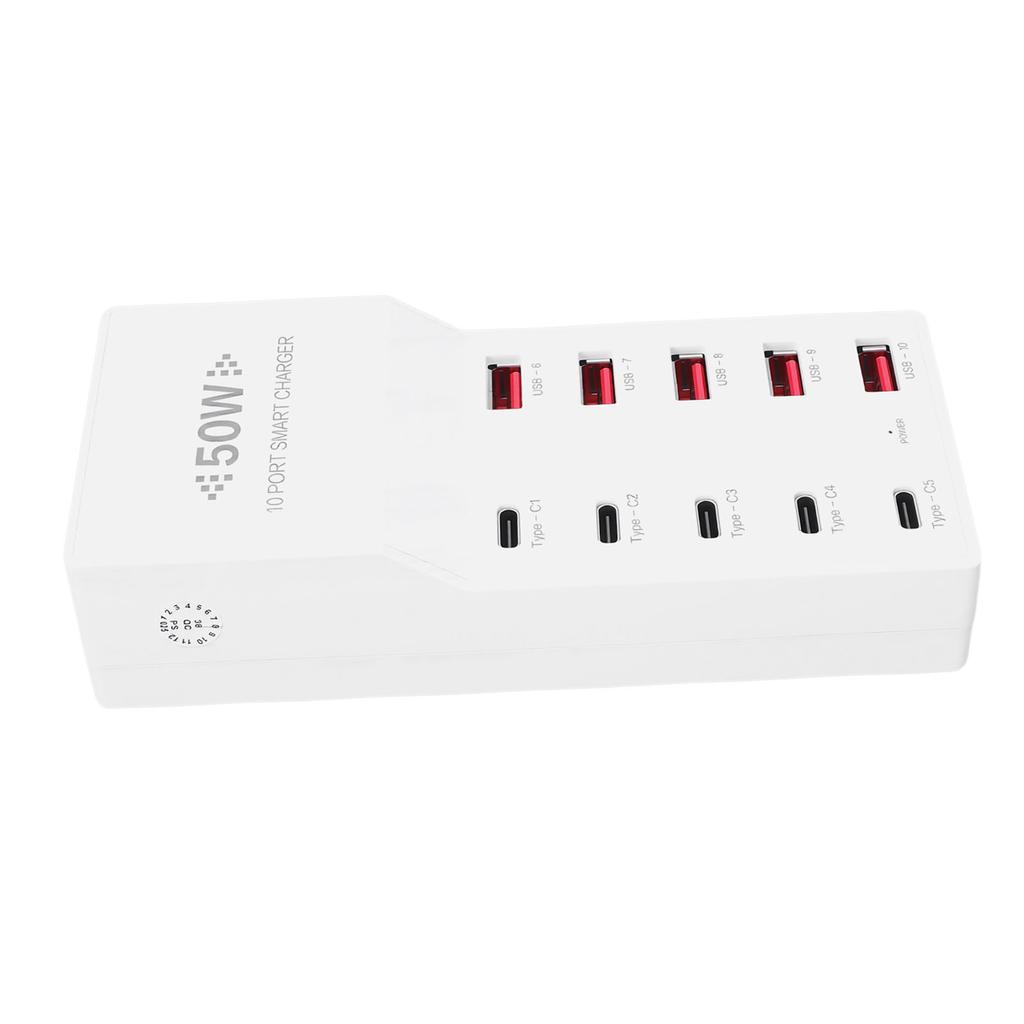 USB C Charger 50W USB Charging Station for Multiple Devices 10 Port Charging Block 5 USB Ports 5 Type C Ports US Plug