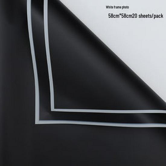 

5-дротова водонепроникна желейна плівка, золотий край, квітковий папір Fog Bread, обгортка для букетів квітів (20 аркушів) White frame black 58*58CM (20 sheets); 56*56CM