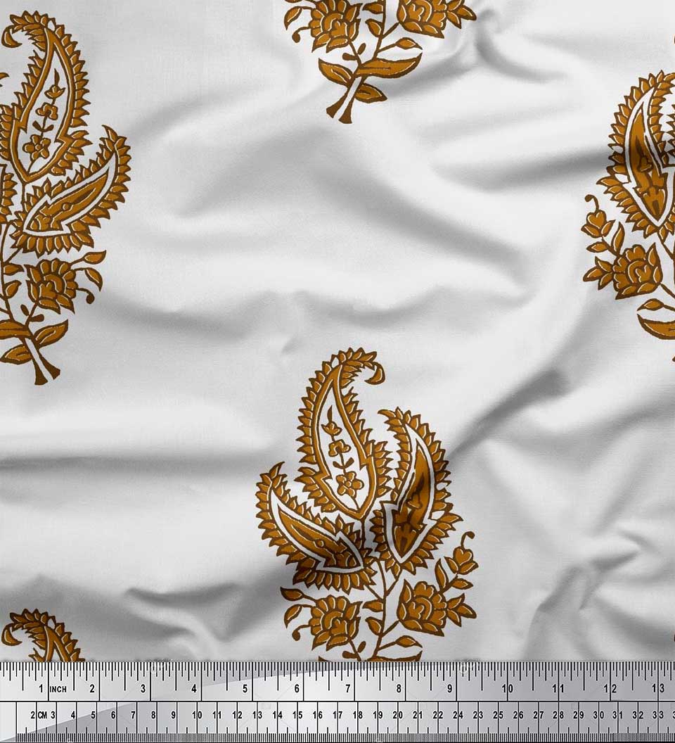 

Тканина Soimoi Японія креп-сатин з квітковим принтом і пейслі. Швейна тканина, метр 42 дюйма 42 Inch Wide - Poly Crepe коричневий