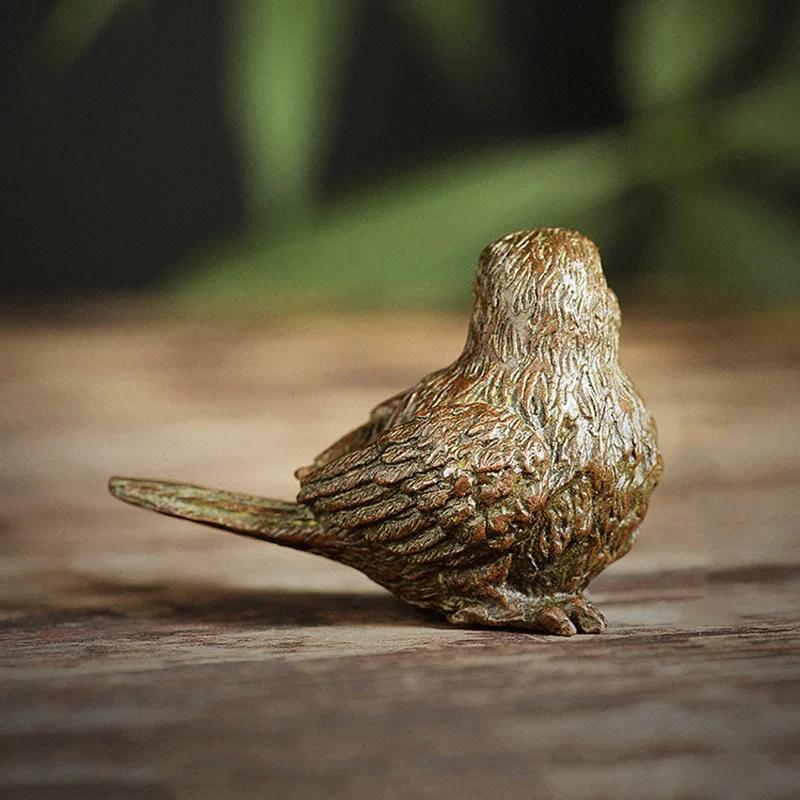 Kleine Spatzstatue aus Metall, Tee-Haustier, Ornament für den Tisch, Heimdekoration, Zubehör, Retro-Vogel, Tierfiguren, Miniaturen, Handwerk