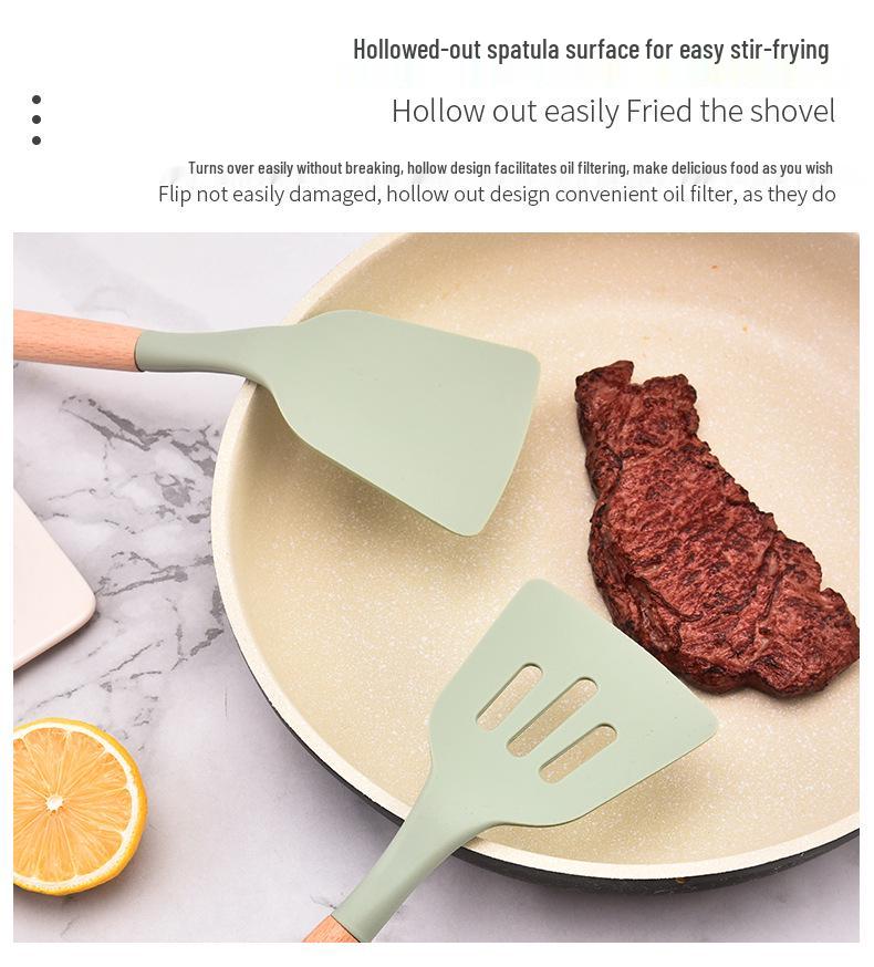 12-teiliges Silikon-Küchenutensilien-Set mit Holzgriffen und Aufbewahrung