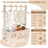 Baby Shower Basket Wood Storage Crate Baby Toys Clothing Organizer Box with Wheel and Hanger Baby Products for Home Bathroom