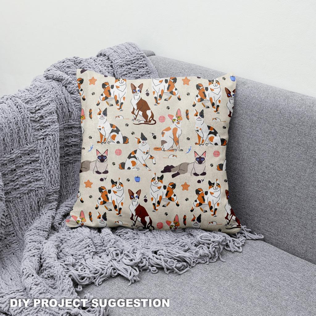 Royal Velvet Fabric Polyester For Sewing - Cat Motif