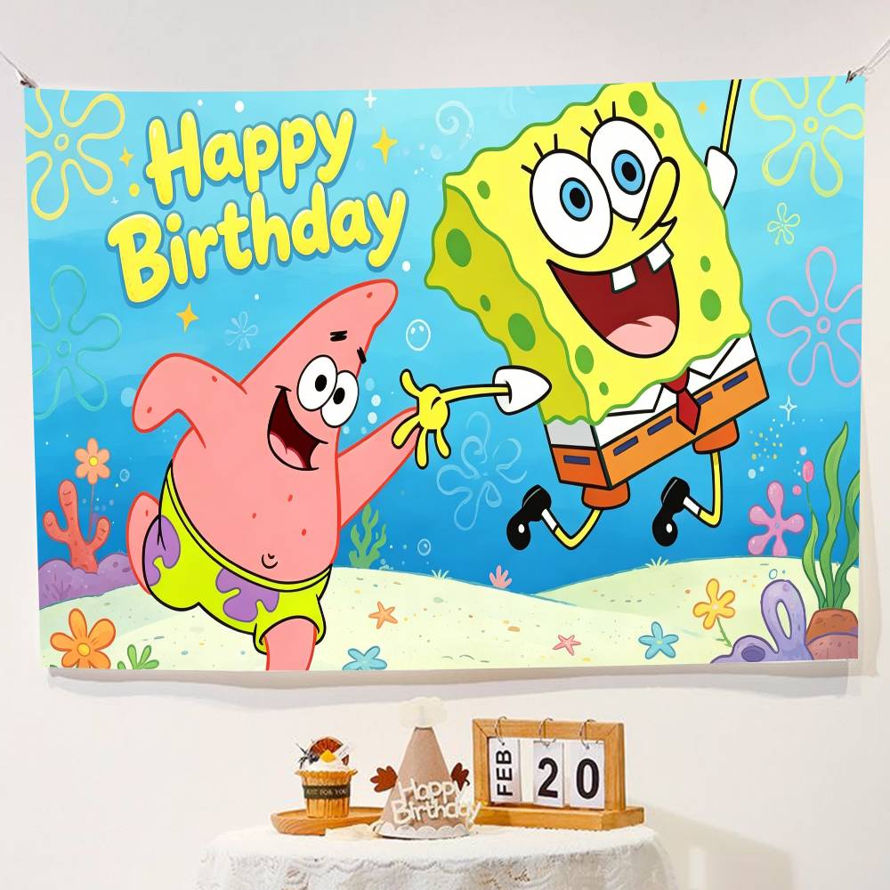 Cartoon Sponge And Bobs S-SquarePant Party Decorations Backdrop Photography Background Photo Studio Props Banner