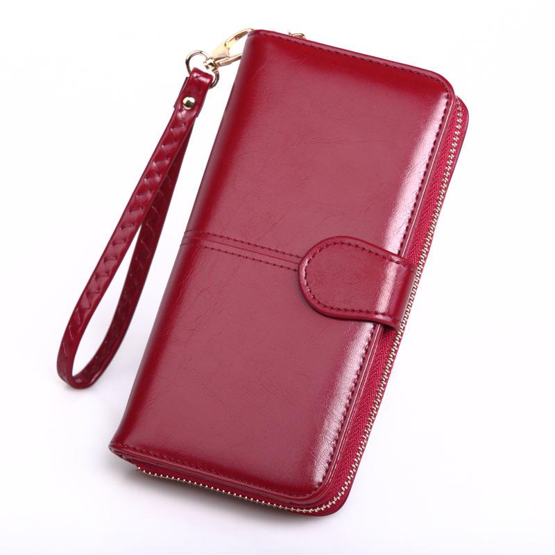 Women's Trifold Leather Wallet - Coin Purse, Card Holder & Phone Bag (Oily Leather, H006)
