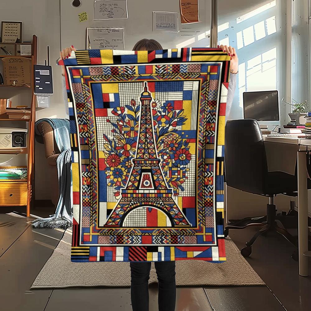 Paris Eiffel Tower Print Flannel Blanket, High quality Comfortable for All Seasons, Home Decor, Warmth and Comfort, Perfect for Christmas Gifts94