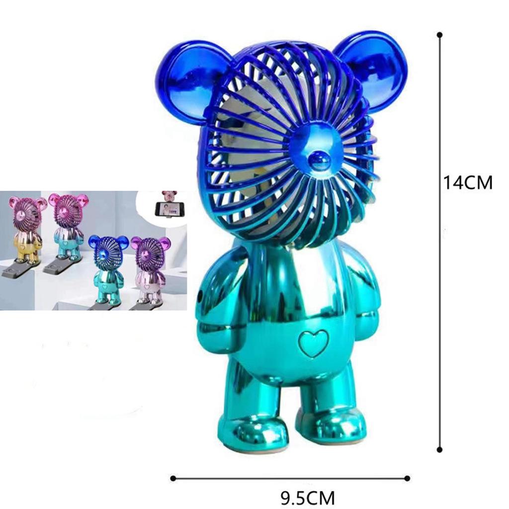 Handheld Fan Plastic Portable USB Rechargeable Bear Shaped Air Fan for Desktop Dormitory Blue Green