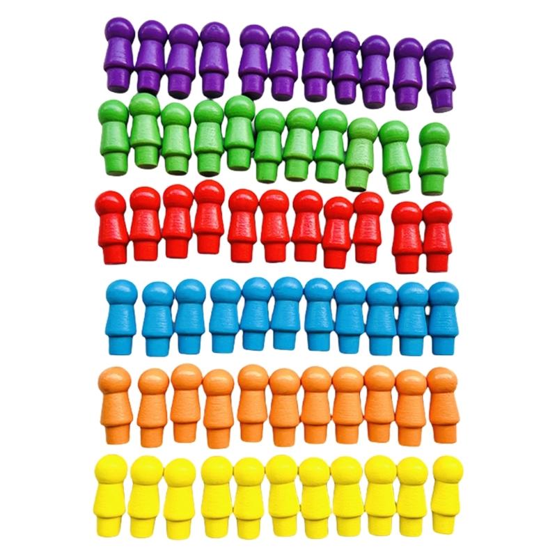 60Pcs Colorful Replacement Checkers Strategy Board Game Chess Pieces Wood Pegs for Tabletop Markers Board Game