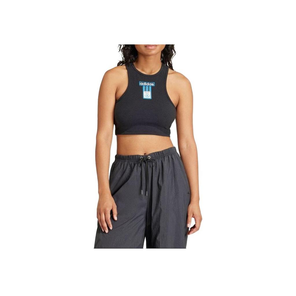 Adidas Originals Solid Color Cropped Letter Tank Top Women Tops Black IU2456