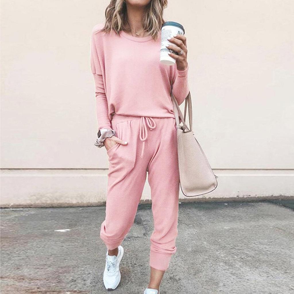 Women Fashion Pullover Long Sleeve Bandage Loose Pants Sweatsuits