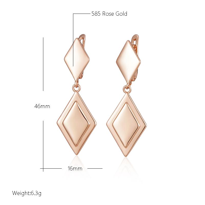 Fashion Glossy Two Rhombus Long Drop Earrings For Women  Rose Gold Simple Metal Bride Wedding Daily Party Jewelry