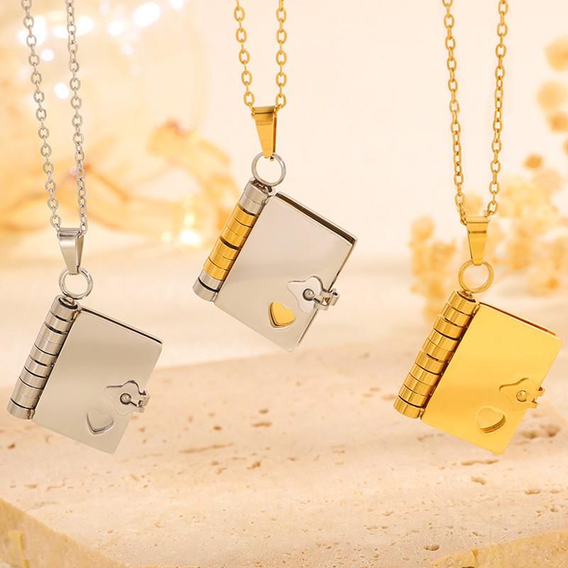Engraved Titanium Steel Necklace - Fade-Resistant, Emotional Book Pendant, Women's Clavicle Chain Jewelry 