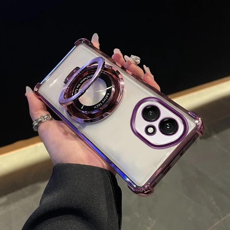 For Honor 400Lite Case Luxury Plating Stand Shockproof Clear Case For Honor 400 400Pro 300 200 100 90Lite Nova13 12 X7 X8C Cover