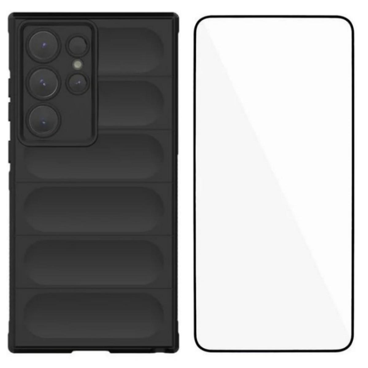 

For Samsung Galaxy S24 Ultra TPU Case WANLONFENG HD Series Anti Slip Phone Cover with Tempered Glass Black