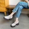 12Cm height increase small size thick heel retro Mary Jane small leather shoes women's shoes new white loafers