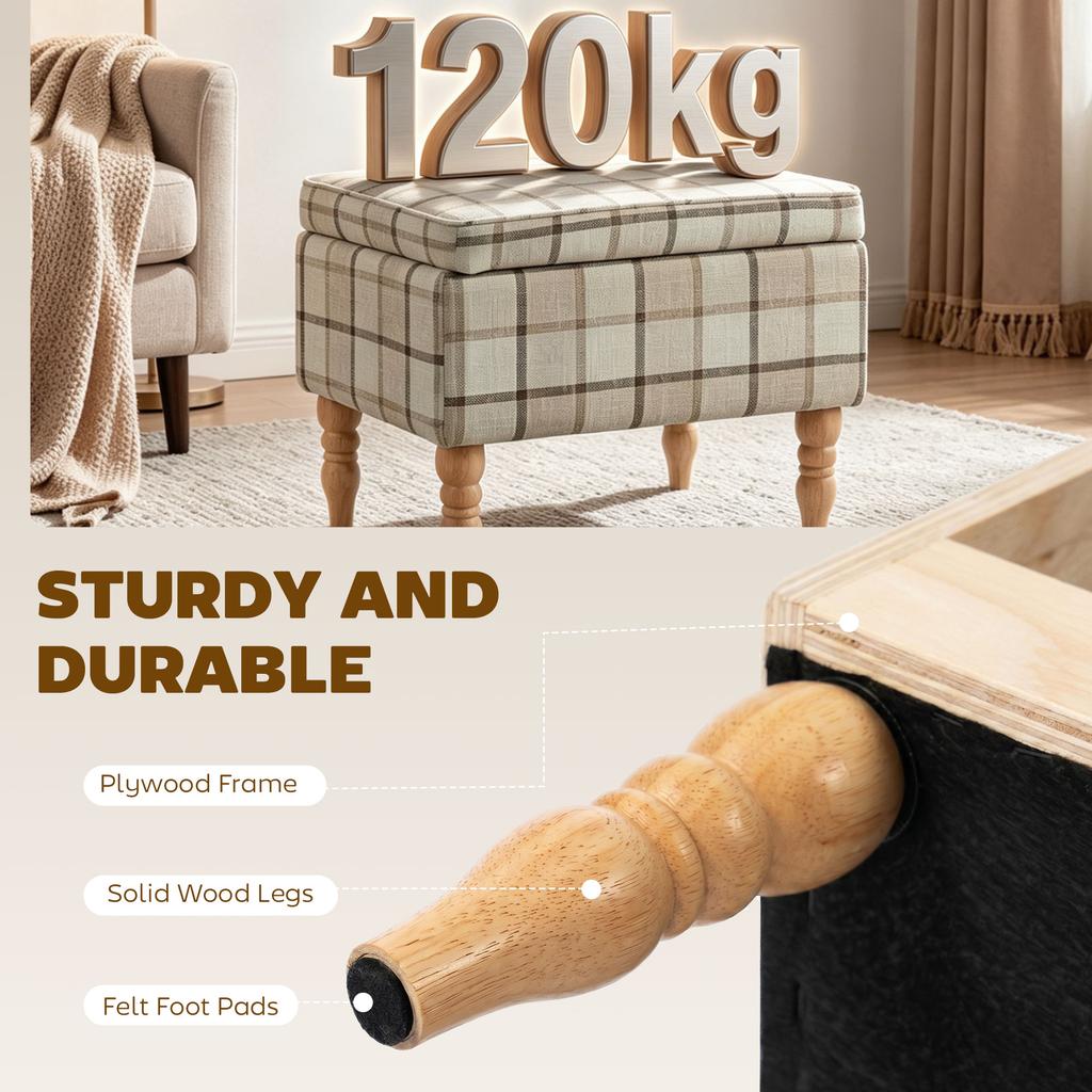 Linen Fabric Upholstered Footstool Rectangular Storage Stool With Removable Top Padded Seat And Hidden Space Brown