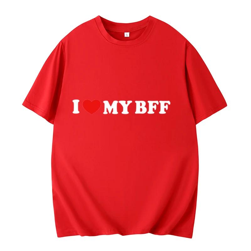 Funny I Love My Best Friend T-Shirt Cartoon Printed Tee Loose Casual Women T-Shirt Women Tee Summer Party Streetwear Tops O-Neck