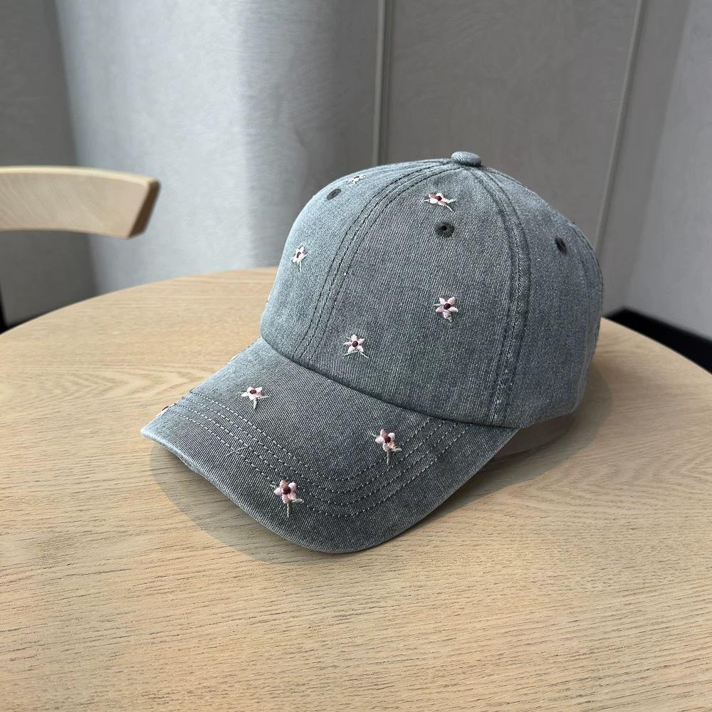 Retro Pure Cotton Washed Embroidery Small Flower Soft Top Cap Children Travel Street Shot Show Face Small Sweet Cap
