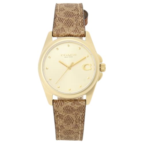 Coach Grason Signature C Canvas Watch, 28mm, Yellow Gold Dial, Quartz Watch, Women's, Brown, 14504107