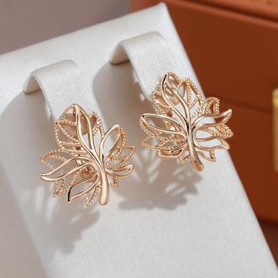 1 Pair Gold Color Glossy Leaf Shape Drop Dangle Earrings For Women Vintage Wedding Earrings Fashion Girl Jewelry