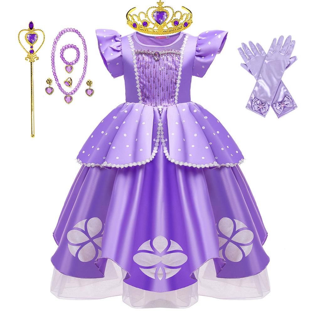 Vestido de Role Play Fofo Pequena Sophia Vestido de Baile Sofia Fantasia Vestido Comprimento Chá Bufante Vestido de Festa de Aniversário Como uma Princesa Estagiária