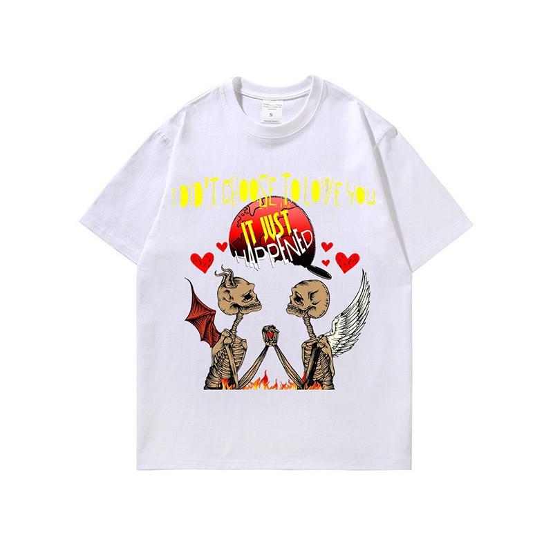 Unisex Retro Skull Print Oversized Cotton Tee Streetwear Hip Hop Casual T-Shirt