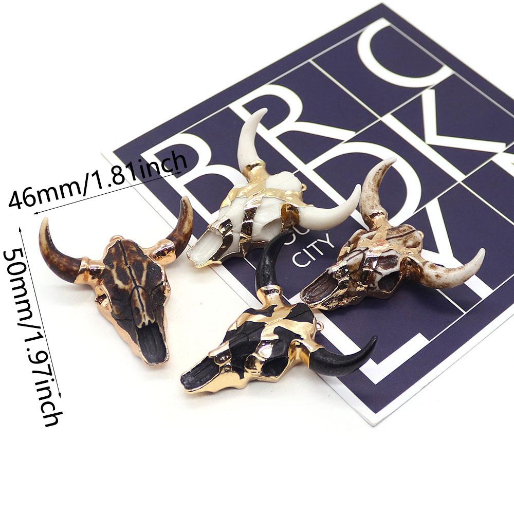 1pc Acrylic Bull Head Bone Shape Pendants Golden Edge Wrapped Design Charms Accessory DIY Making Retro Necklace Jewelry