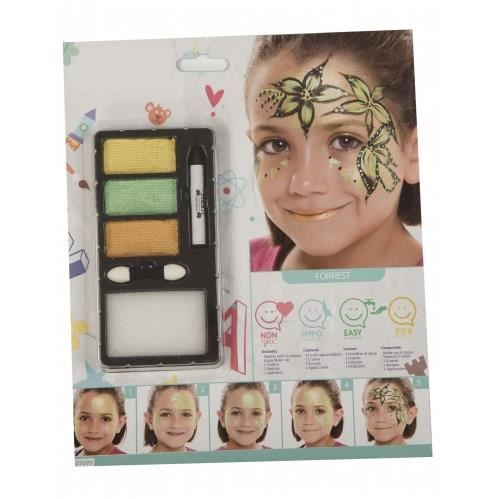 Kit De Maquillage - Princesse Forêt - Palette 3 Couleurs - Crayon Noir - Éponge - Pinceau Double