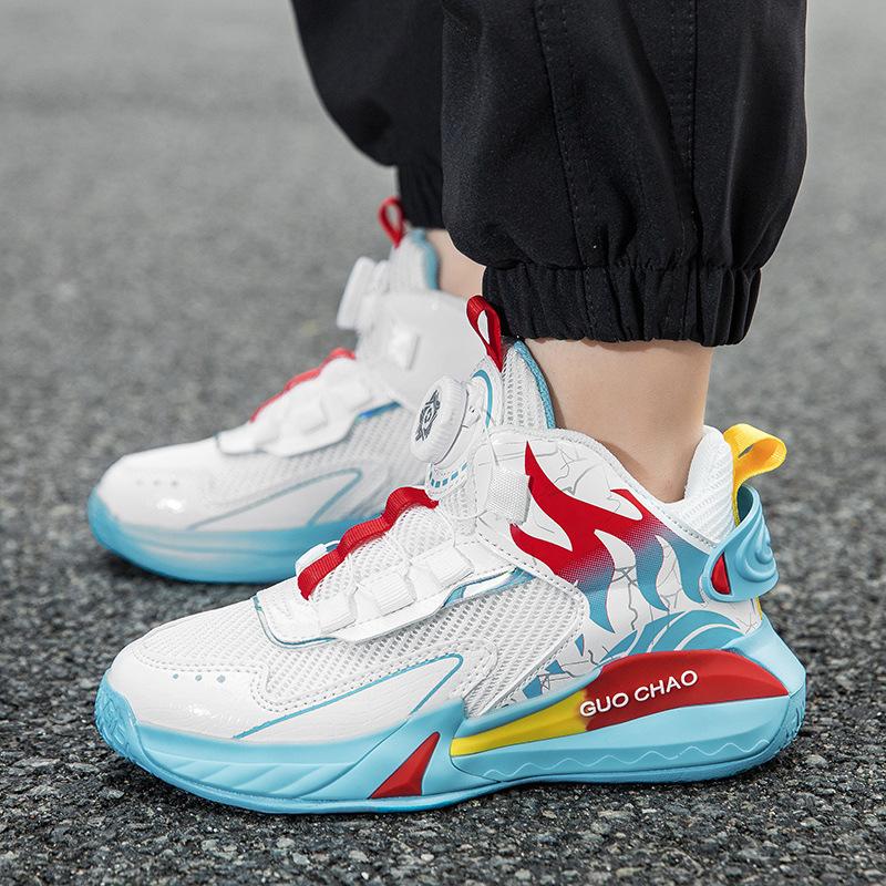 Children's Basketball Shoes Spring and Autumn New Breathable Mesh Boys Running Shoes Medium and Old Children's Friction Sound Boys' Sports Shoes