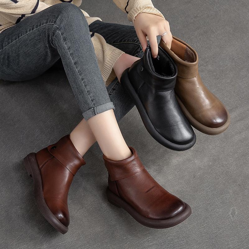 GKTINOO 2024 New Autumn/Winter Shoes Women Boots Genuine Leather Flat With Handmade Candy Color Round Toe Leisure Ladies Boots