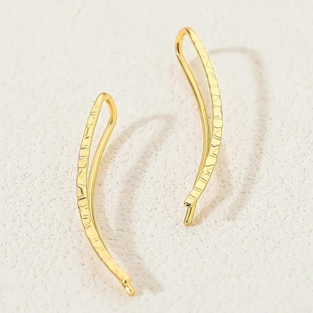 Minimalist Hammered Curved Bar Ear Cuff Stud Earrings Three Tone Option Women Simple Ear Jewelry