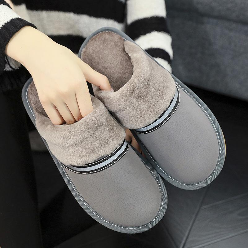 Fashion Men's Cotton Slippers Waterproof Non-slip Warm Winter Slippers Home Baotou Bedroom Non-slip Leather Slippers