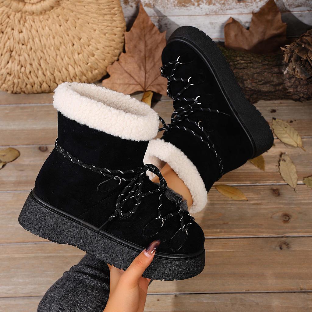Women's Lace-Up Snow Boots, Plush Lined Platform Booties, Winter Ankle Boots Wholesale for Women