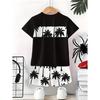 Summer 2026 New Children's Casual Short-sleeved Set, Coconut Tree Sailboat Printed Round-neck