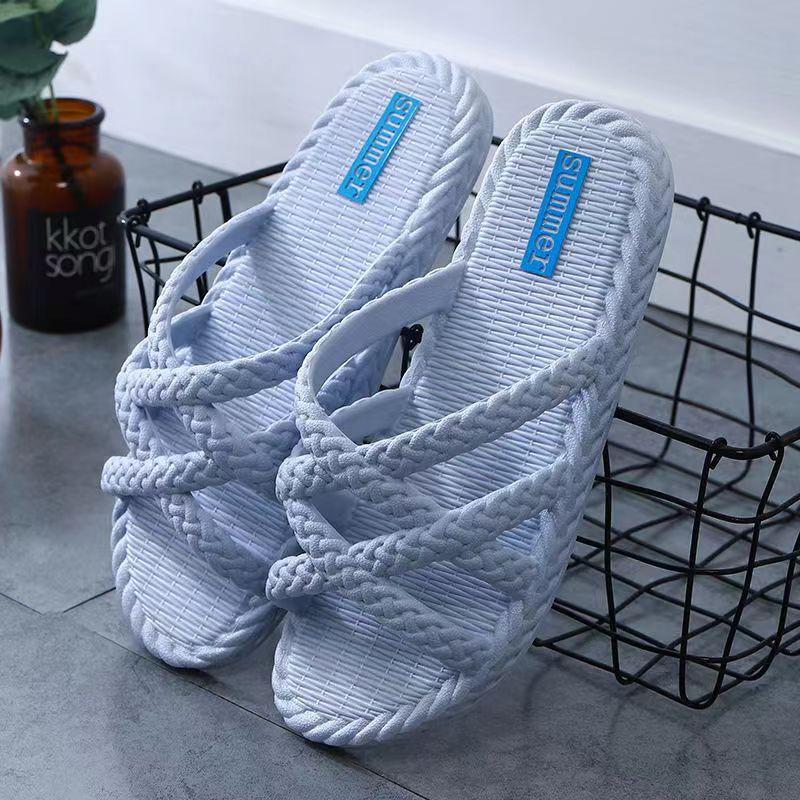 

2025 Новые женские летние тапочки One Word Flat Sole Slip Soft Sole Non Slip Integrated Home Slippers Bathroom Slippers 36-37 синий
