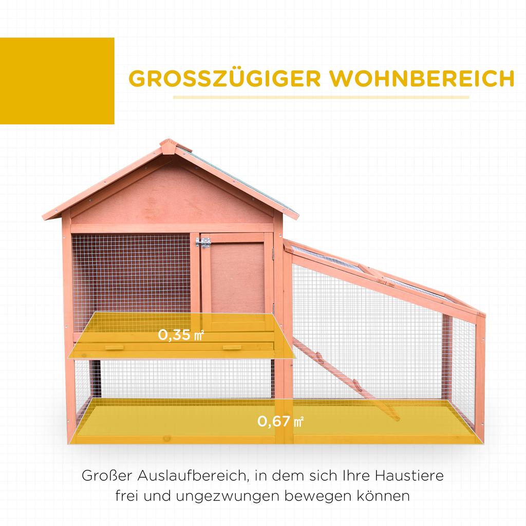 Wooden Rabbit Hutch with Ramp, 144x64.5x100 cm, Two-Tier Outdoor Small Animal Cage