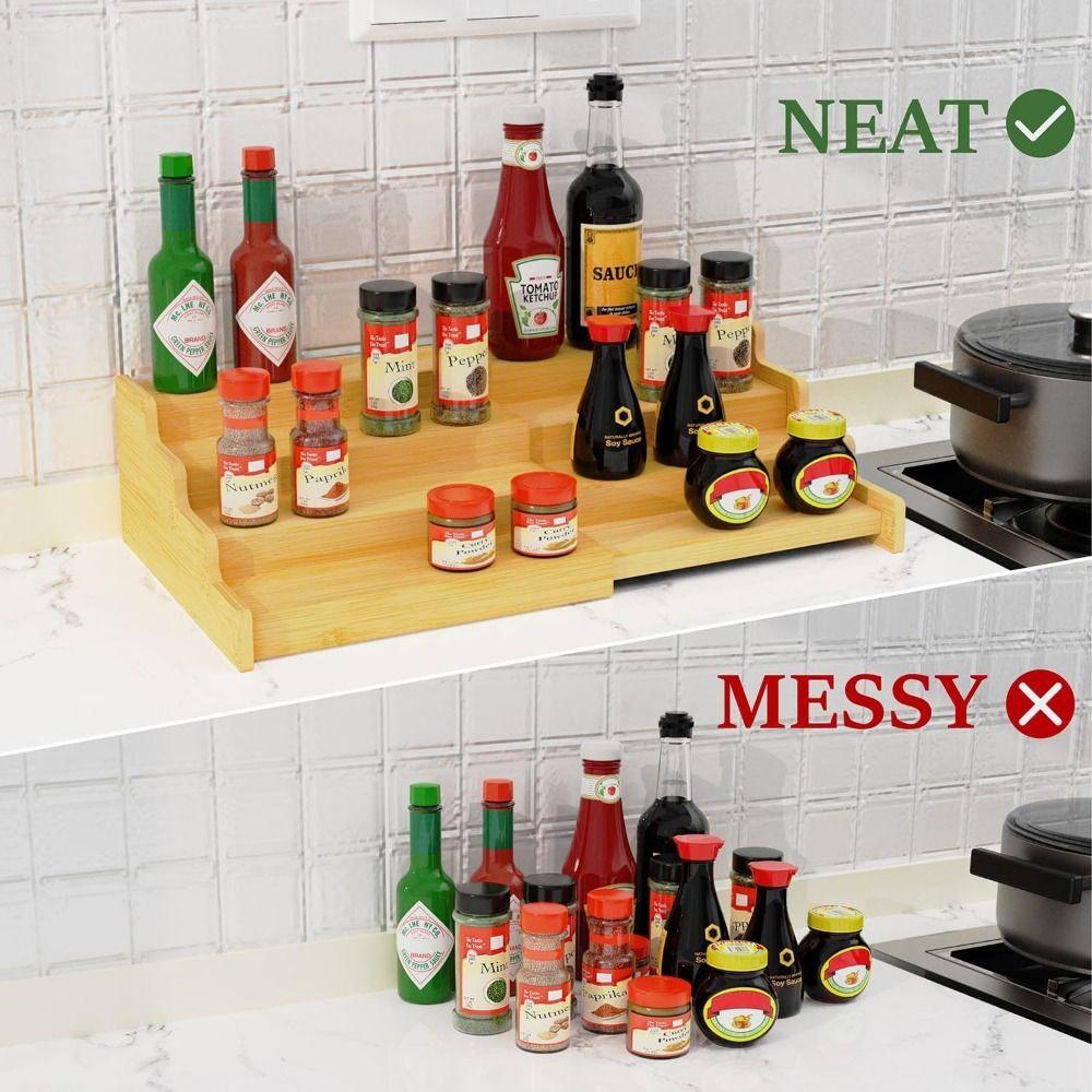 3-Tier Kitchen Cabinet Organizer Bamboo Spice Storage Shelf Spice Rack Organizer  Cabinet