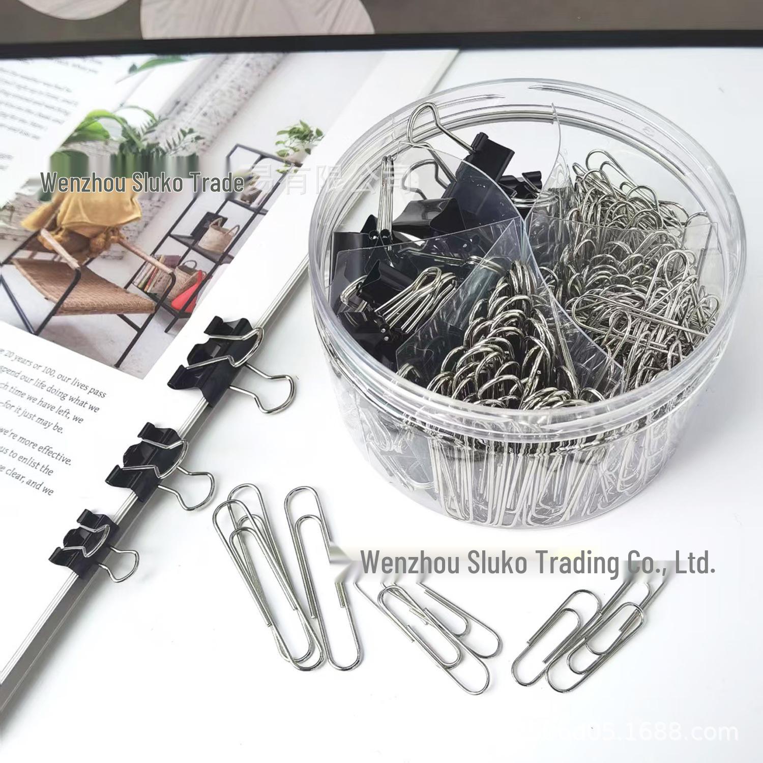 Silver and Black Binder & Paperclip Set - Office Supplies Assortment