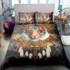 Wolves Dreamcatcher Duvet Cover Set, Animal Prints Queen Size Comforter Cover, Dreamlike Vintage Feather Wolf Bedding 3pcs Sets