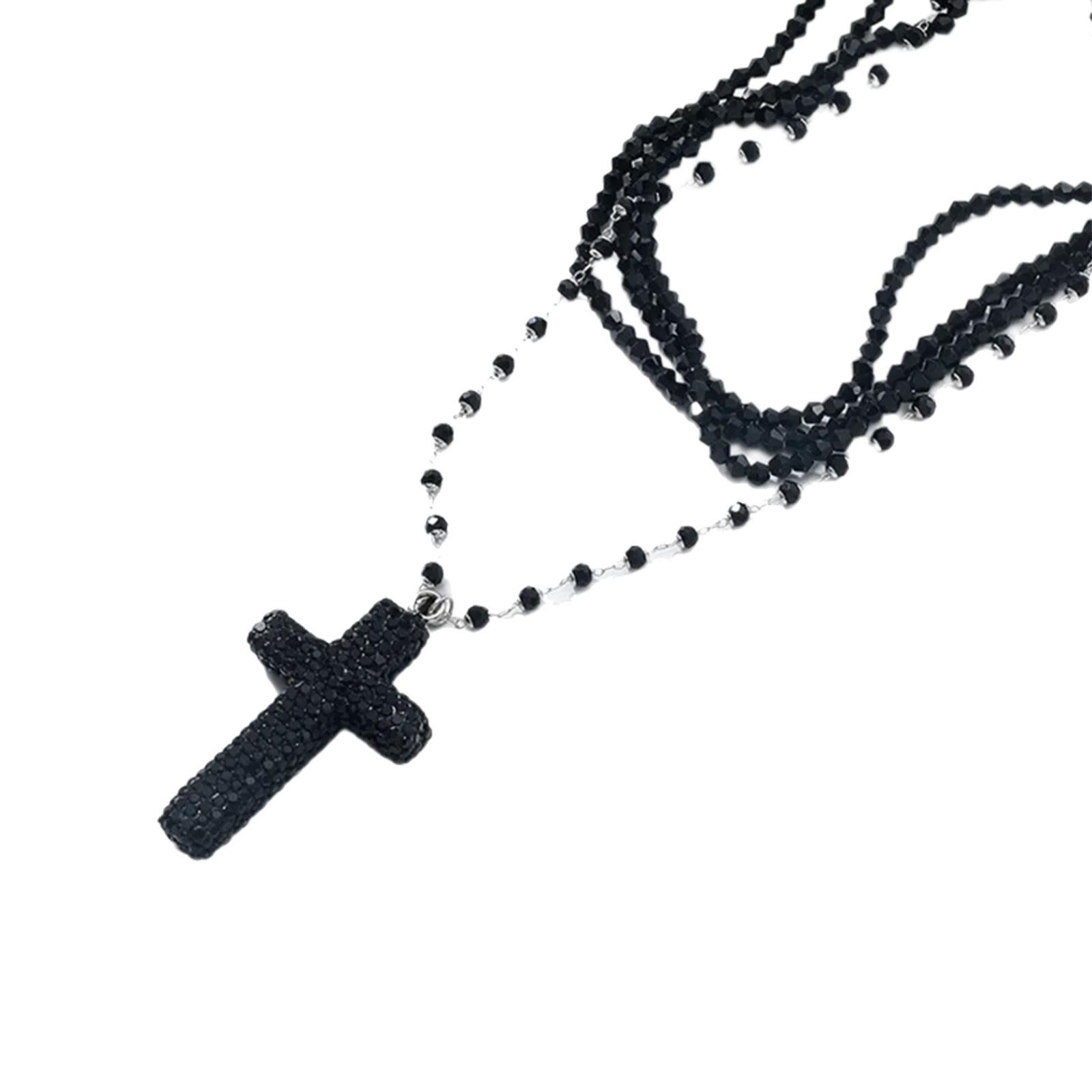 

Fashionable Stackable Beaded Necklace Adjustable Length Crucifix Charm Clavicle Chain Neck Jewelry Accessories чорний