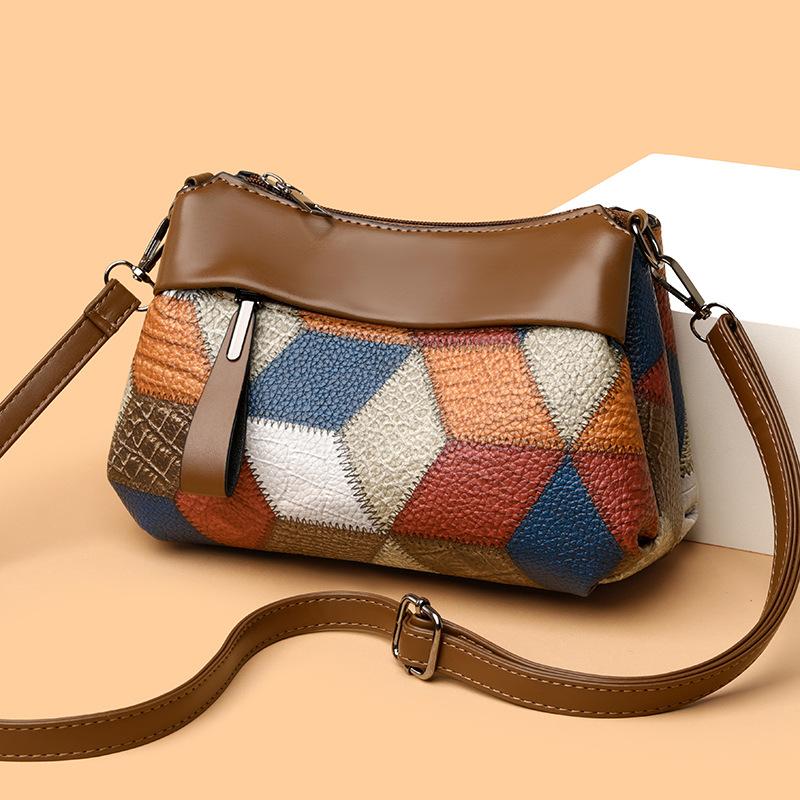 Kontrast PU-Leder Schultertasche für Damen Damen Umhängetaschen Liebhabergeschenk Modetrend