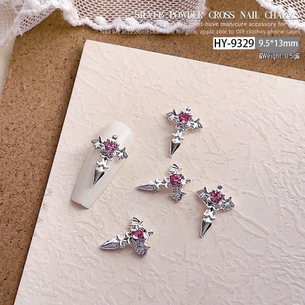 Pink Rhinestone Cross Nail Art Decorations: Multiple Styles of Wearable Metal Nail Accessories